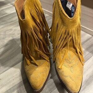 Dingo Mustard Fringe Suede Ankle Boots
